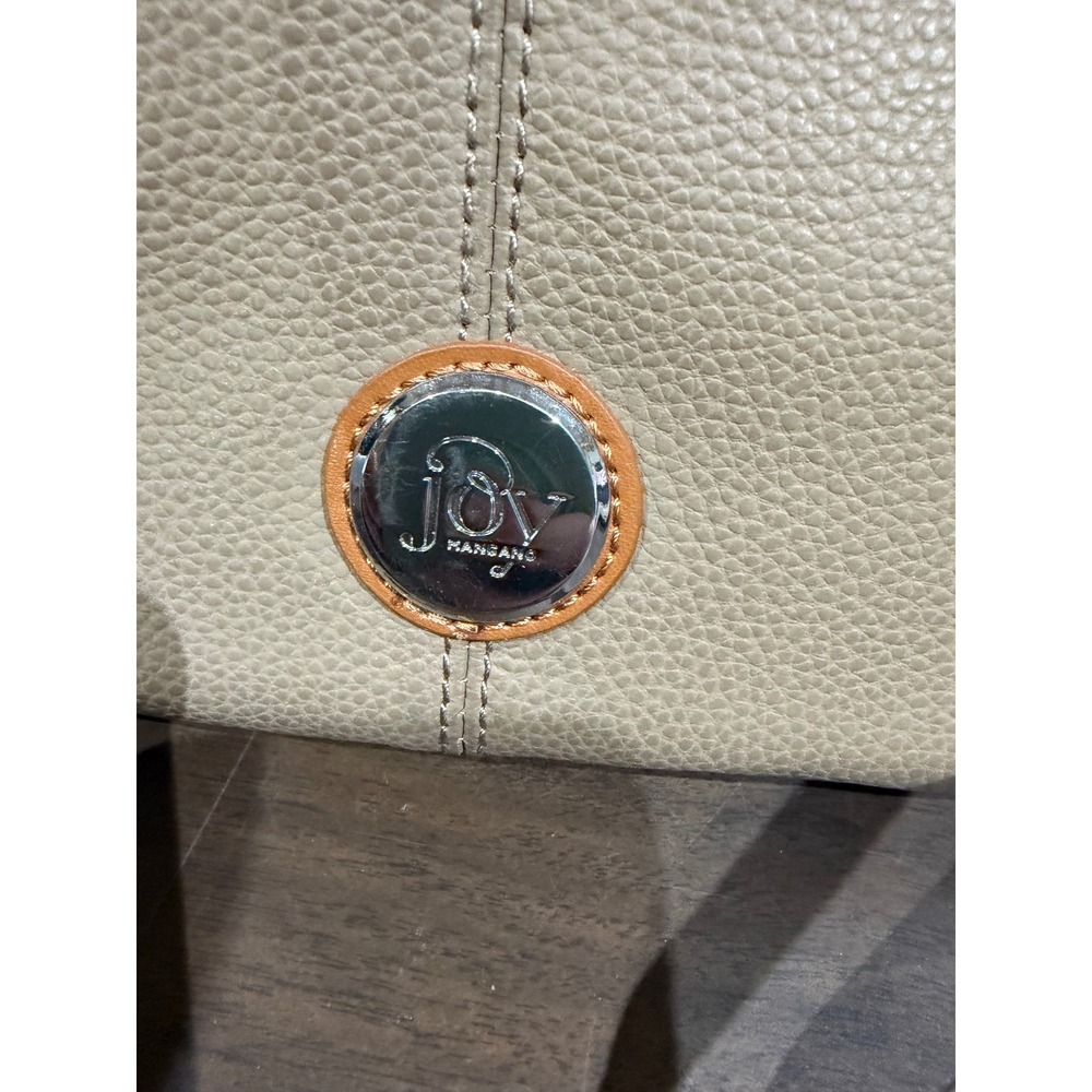 Joy Mangano Crossbody Bag Taupe Pebbled Faux Leather Messenger Purse Tan Trim - Picture 2 of 6